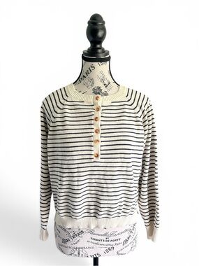 Yerse Organic Cream Cotton Breton Stripe Sweater Nautical Coastal Quiet Luxury